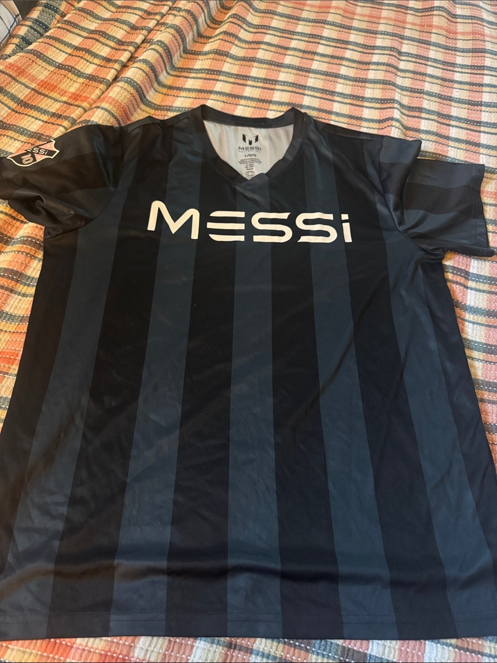 Ladies Black Striped Soccer Jersey Messi